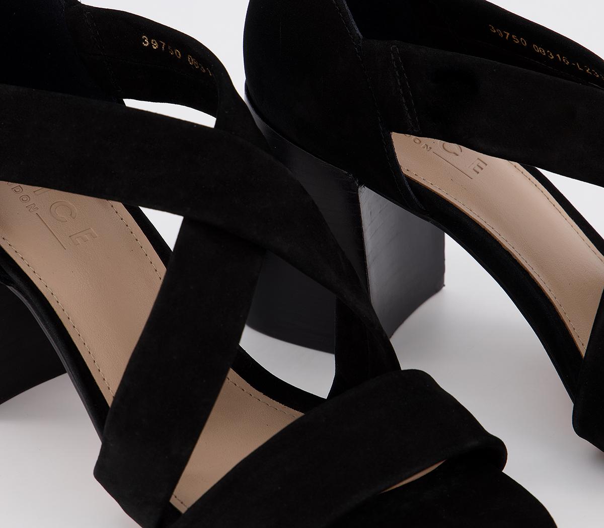 OFFICEMoney Block Heel SandalsBlack Suede Stack Heel