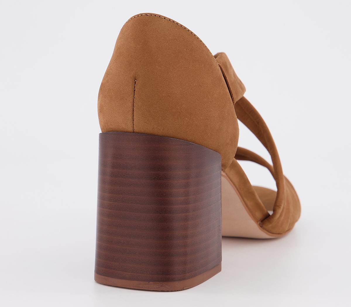 OFFICE Money Block Heel Sandals Tan Suede Stack Heel Mid Heels