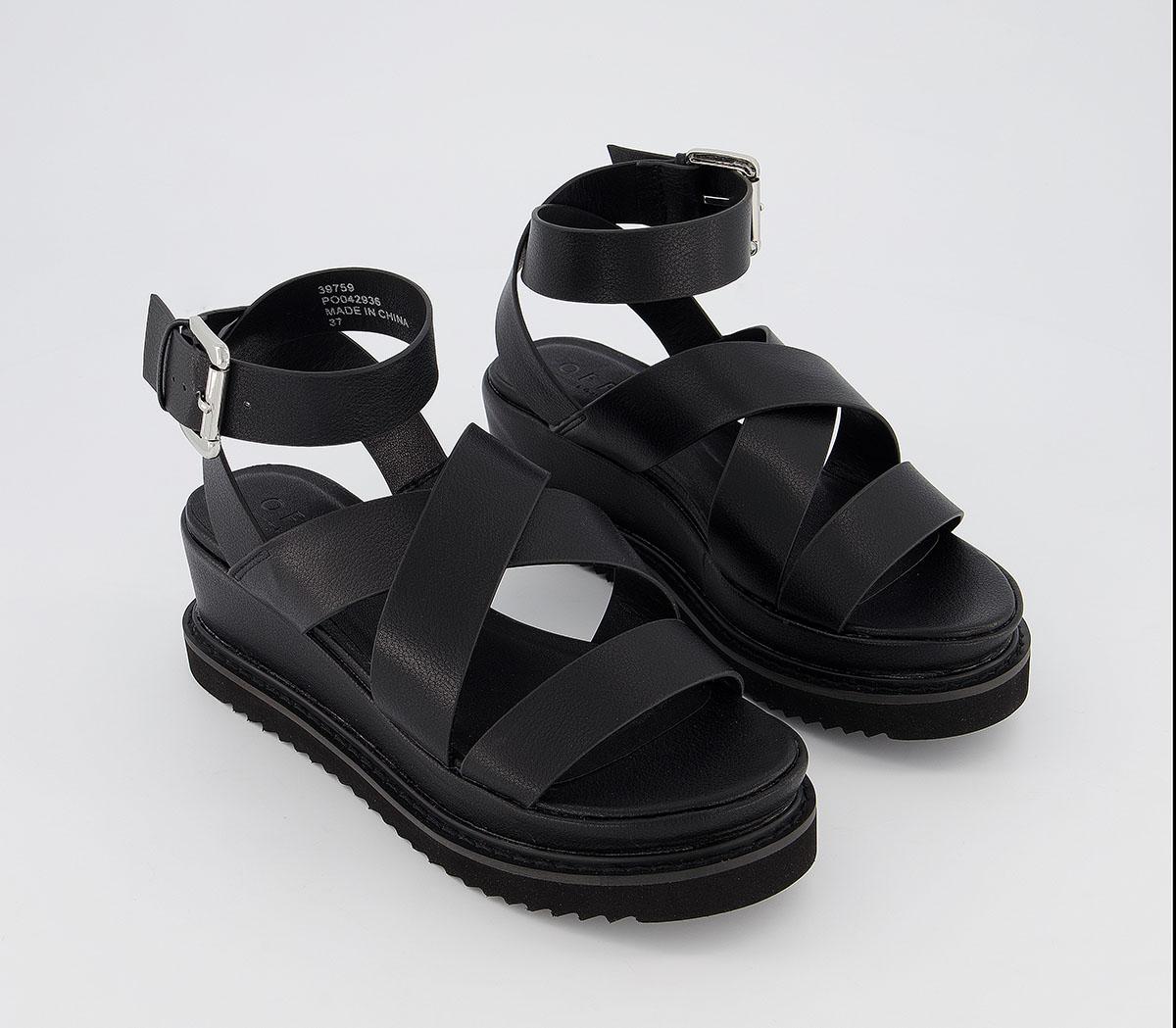 OFFICEMiraculous Ankle Strap Flatform HeelsBlack