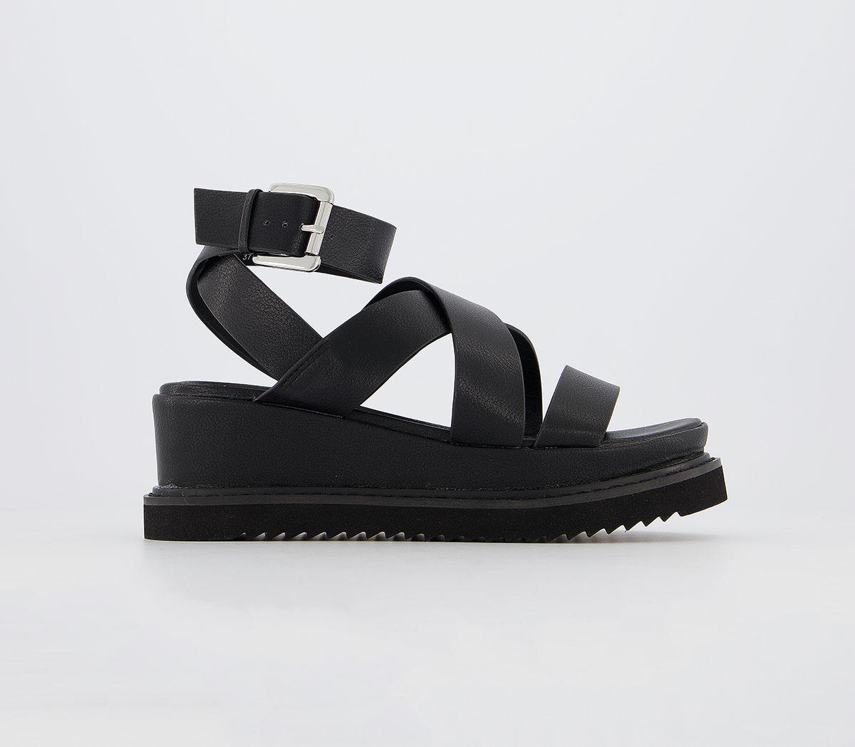 OFFICEMiraculous Ankle Strap Flatform HeelsBlack