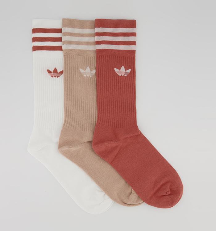 adidas Solid Crew Sock 3 Pack White Brown Brown