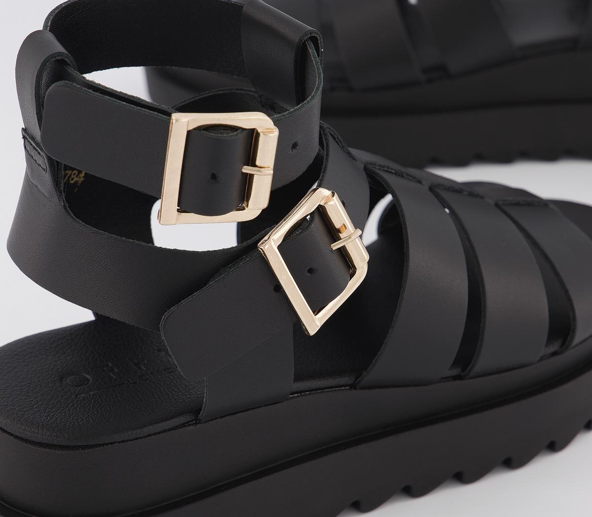 Gladiator Sandals Chunky Black Buckle Sandals OFFICE Magnet Chunky
