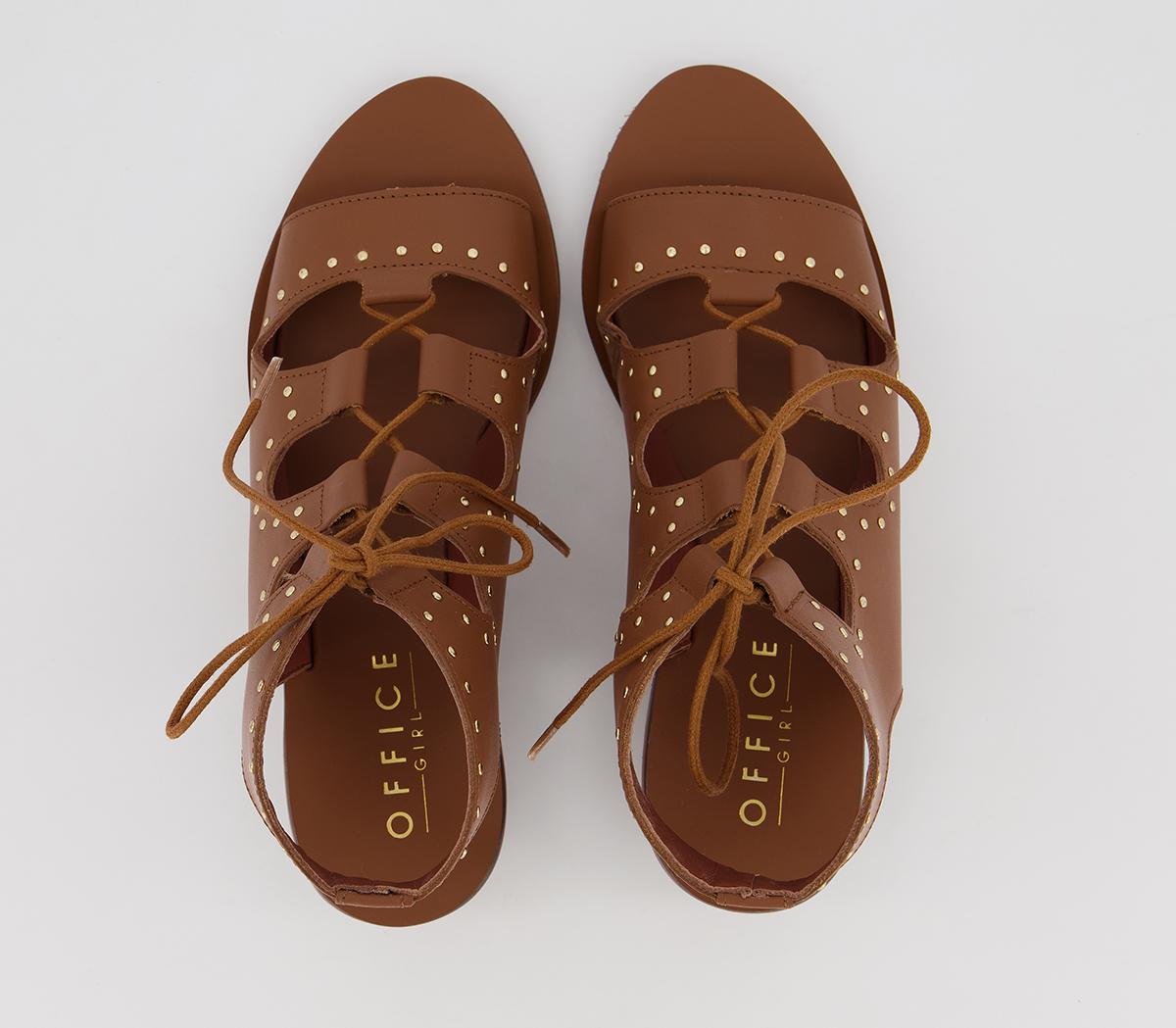 OFFICEMiss Me Leather Ghillie SandalsTan Leather