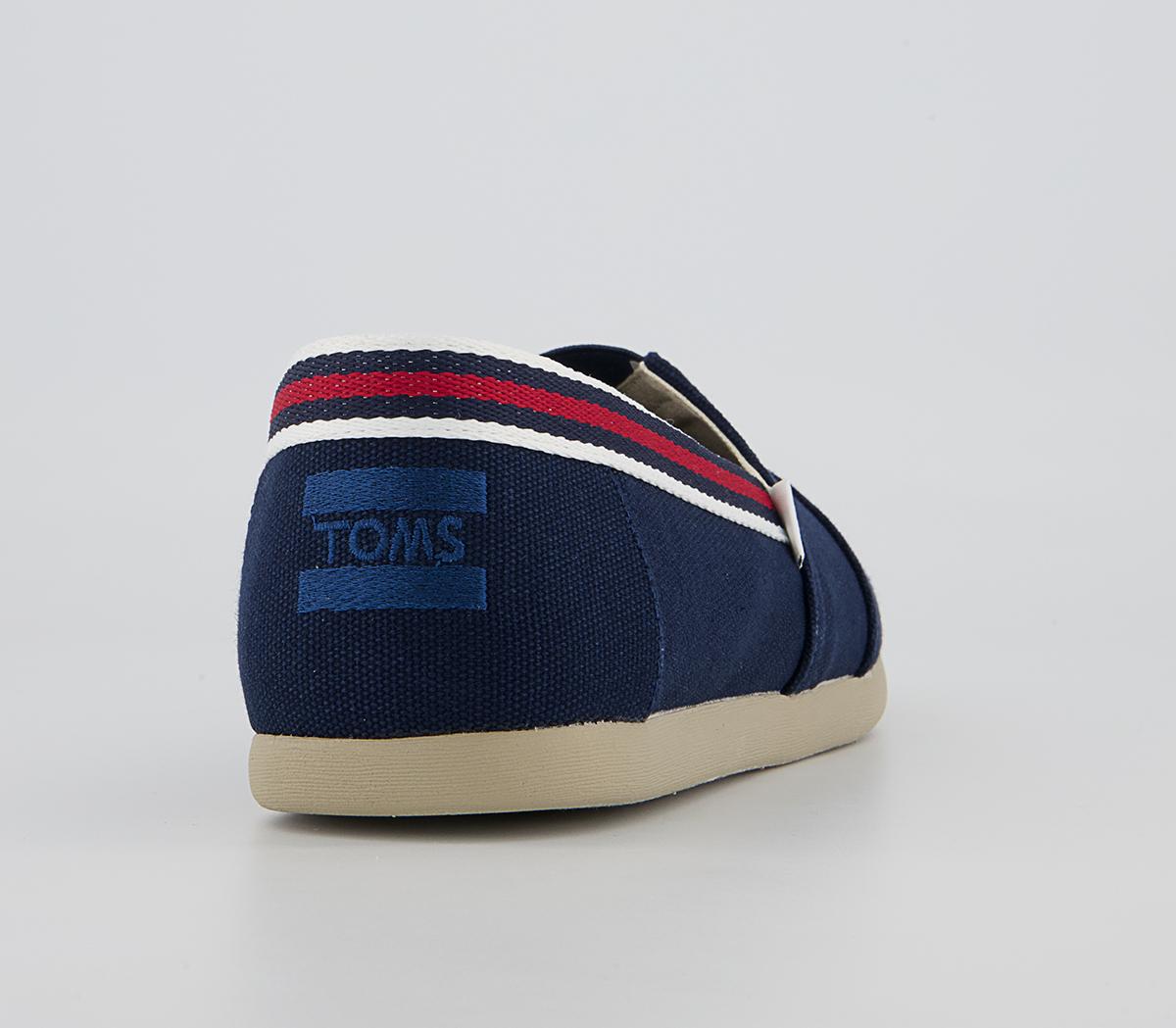 TOMS Toms Classic Alpargata Slip Ons TOMS Toms Classic Alpargata Slip Ons Navy Canvas Red Trim