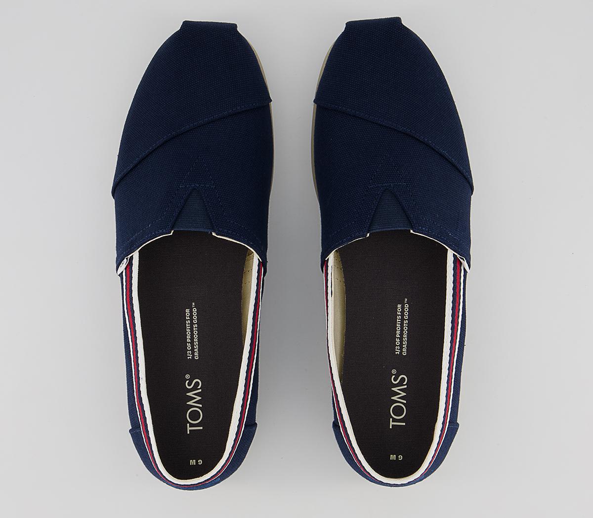 TOMS Toms Classic Alpargata Slip Ons TOMS Toms Classic Alpargata Slip Ons Navy Canvas Red Trim