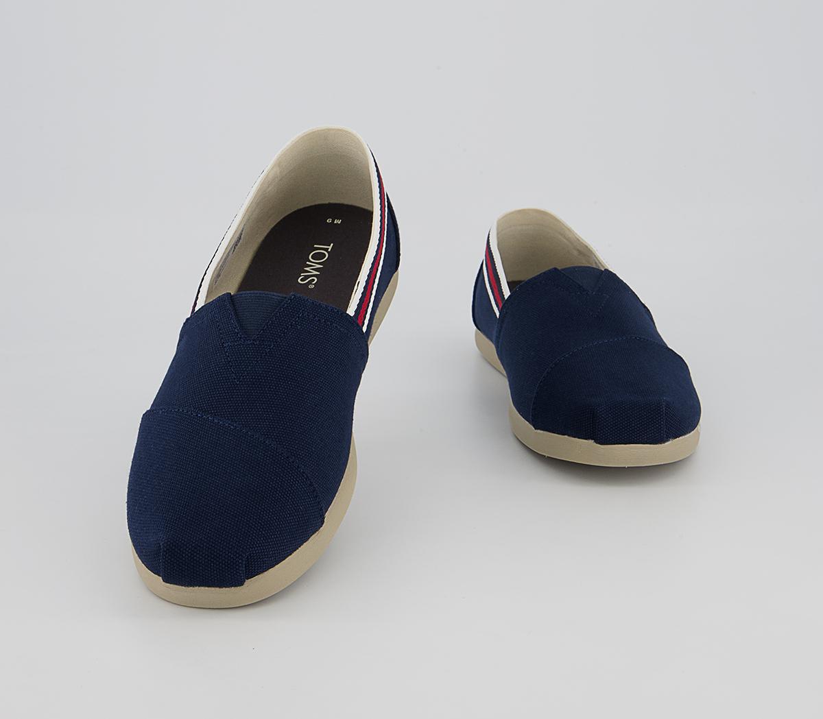 TOMS Toms Classic Alpargata Slip Ons TOMS Toms Classic Alpargata Slip Ons Navy Canvas Red Trim