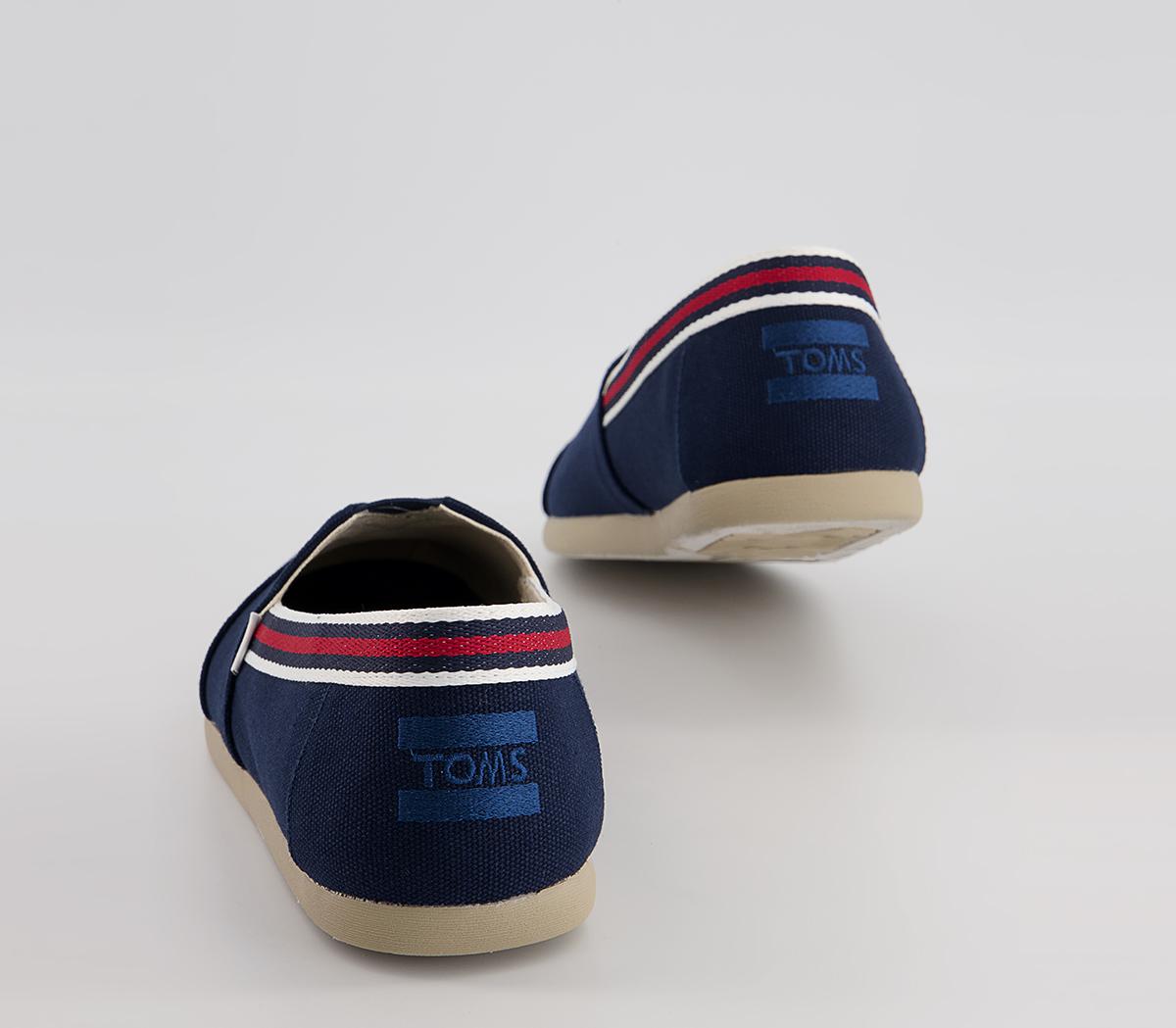 TOMS Toms Classic Alpargata Slip Ons TOMS Toms Classic Alpargata Slip Ons Navy Canvas Red Trim