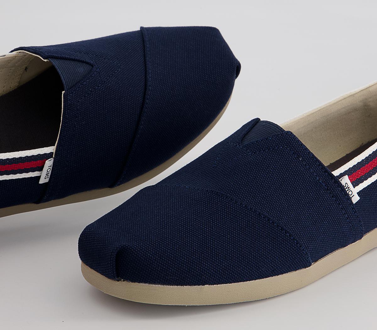 TOMS Toms Classic Alpargata Slip Ons TOMS Toms Classic Alpargata Slip Ons Navy Canvas Red Trim
