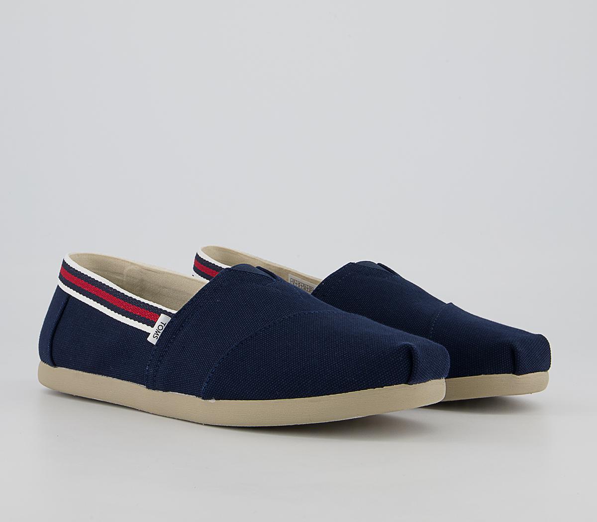 TOMS Toms Classic Alpargata Slip Ons TOMS Toms Classic Alpargata Slip Ons Navy Canvas Red Trim