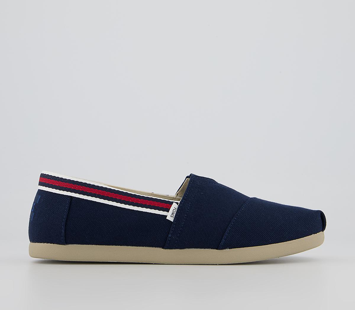 TOMSToms Classic Alpargata Slip Ons Navy Canvas Red Trim