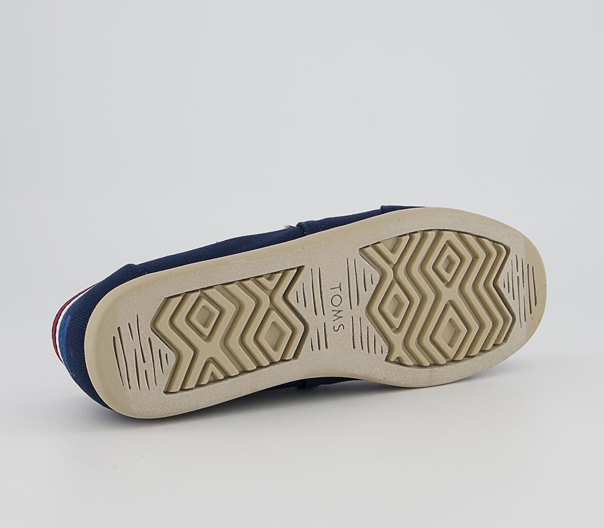 TOMS Toms Classic Alpargata Slip Ons TOMS Toms Classic Alpargata Slip Ons Navy Canvas Red Trim