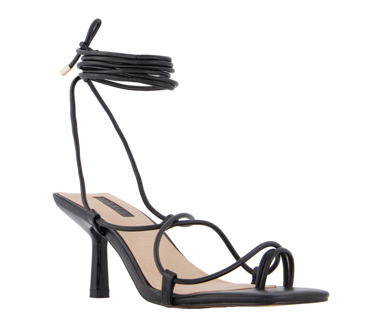 OFFICE Mile Beach Square Toe Tie Up Heels Black - Mid Heels