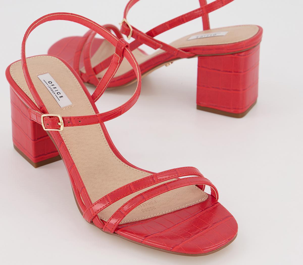 OFFICE Merry Strappy Block Sandals Coral Croc - Mid Heels