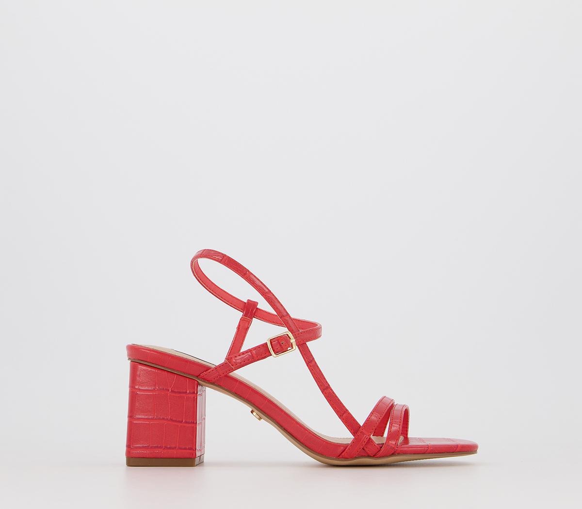 OFFICE Merry Strappy Block Sandal Coral Croc Mid Heels