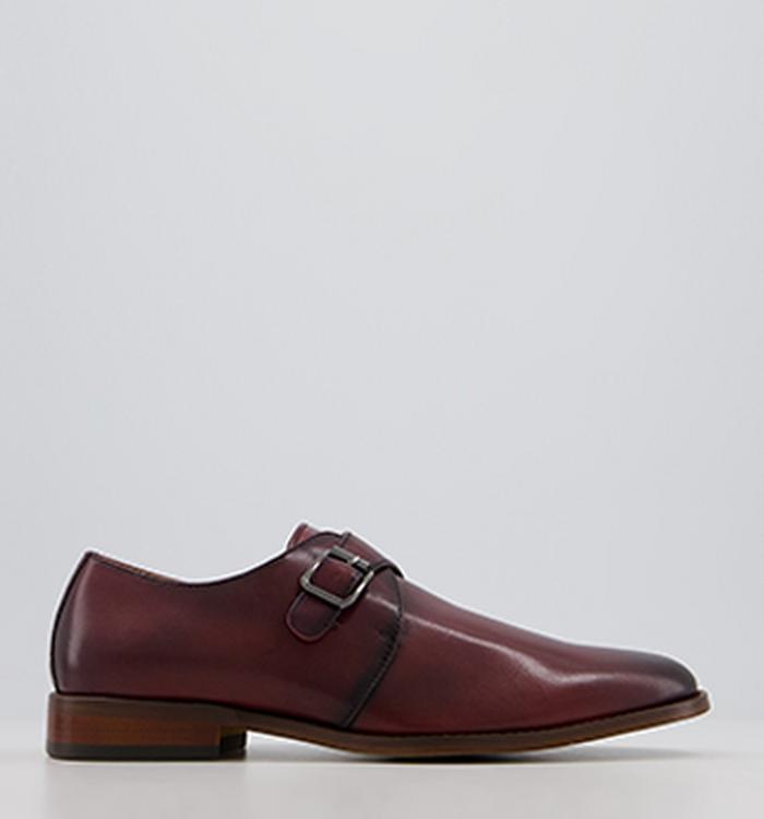 Office Master Single Strap Monk Shoes Burgundy Leather