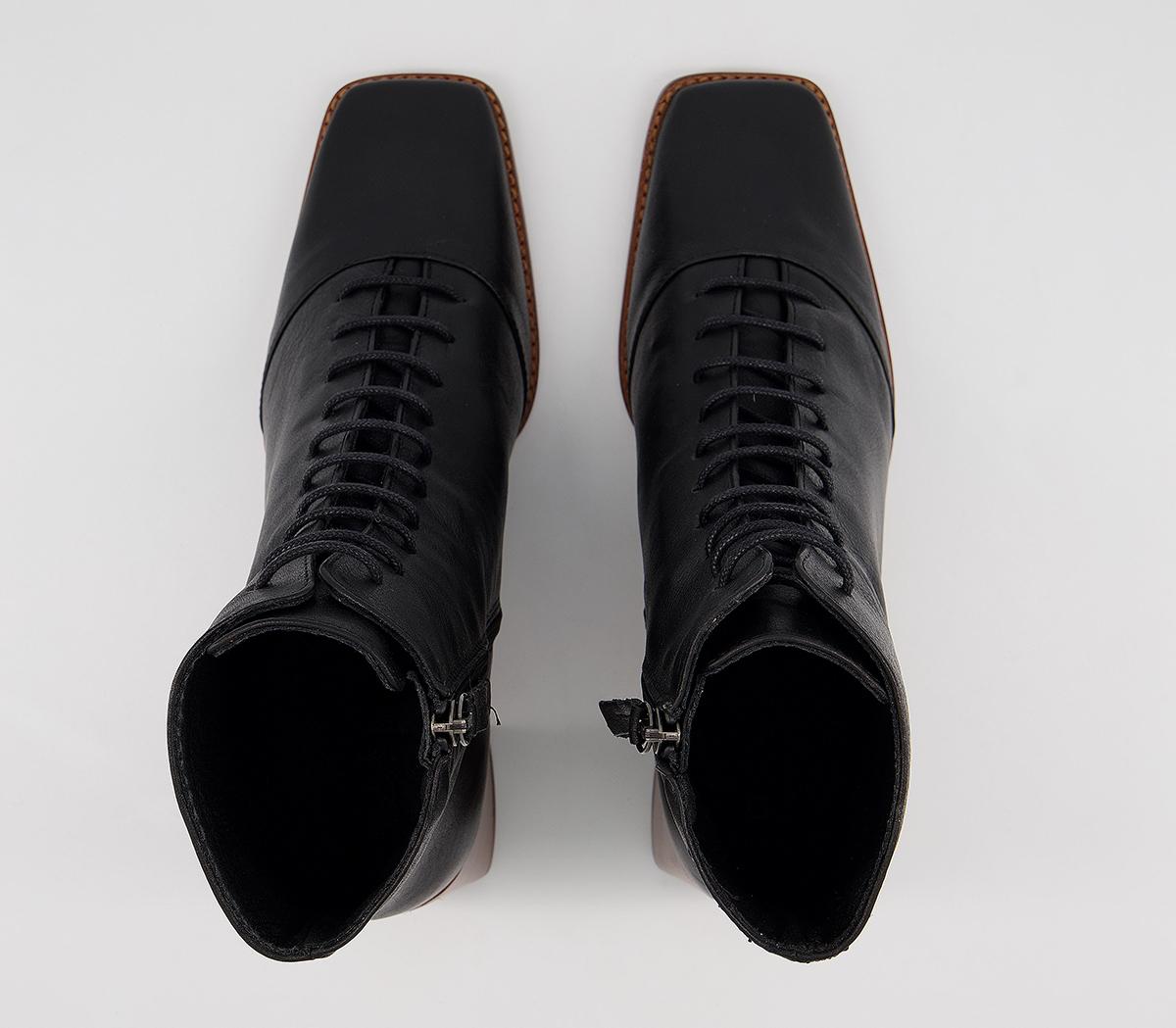 OFFICEAriella Lace Up BootsBlack Leather With Light Stack Heel