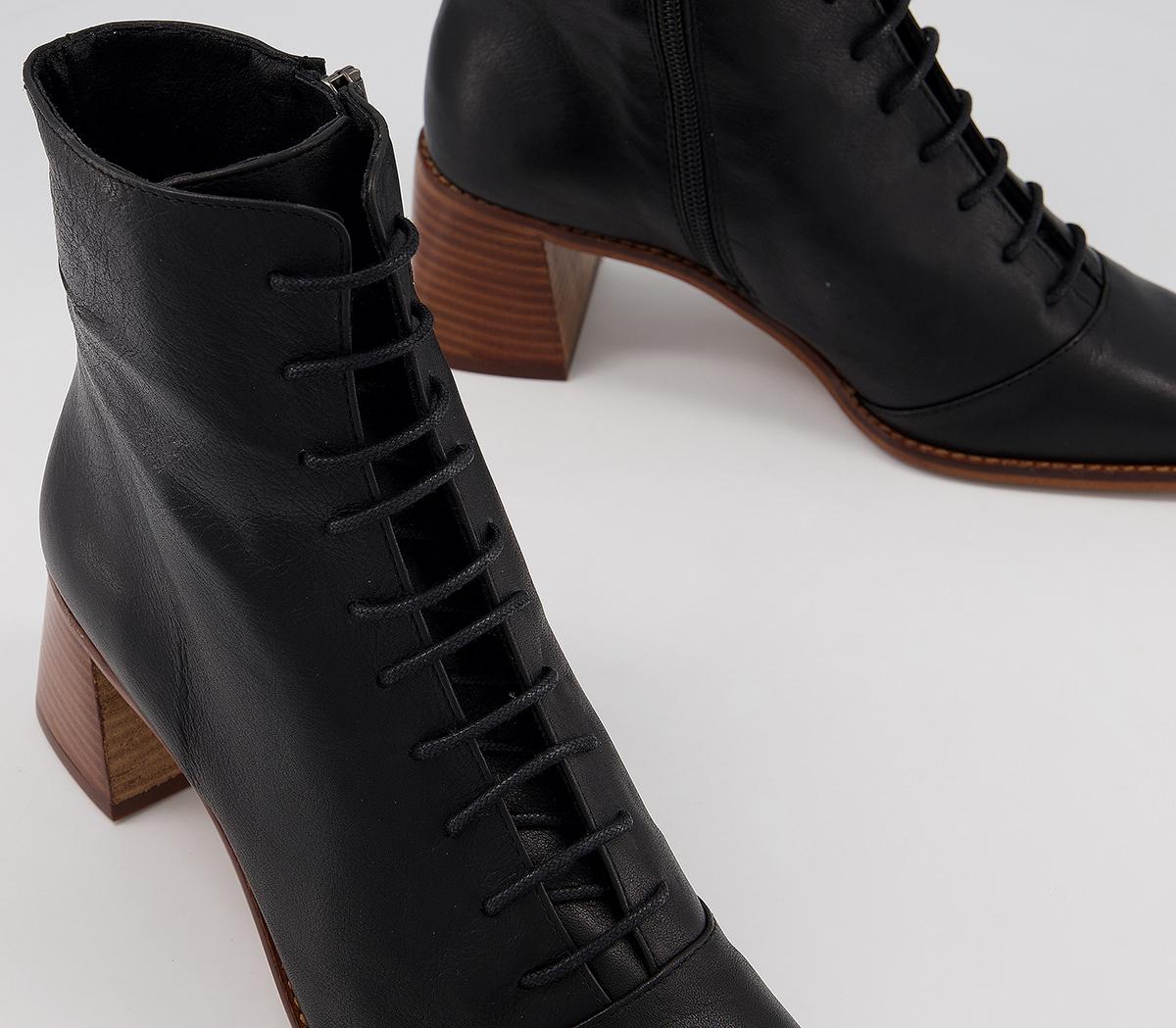 OFFICEAriella Lace Up BootsBlack Leather With Light Stack Heel