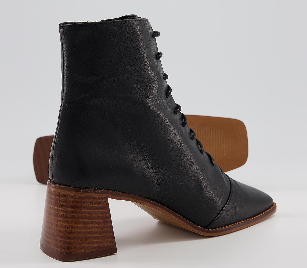 OFFICEAriella Lace Up BootsBlack Leather With Light Stack Heel