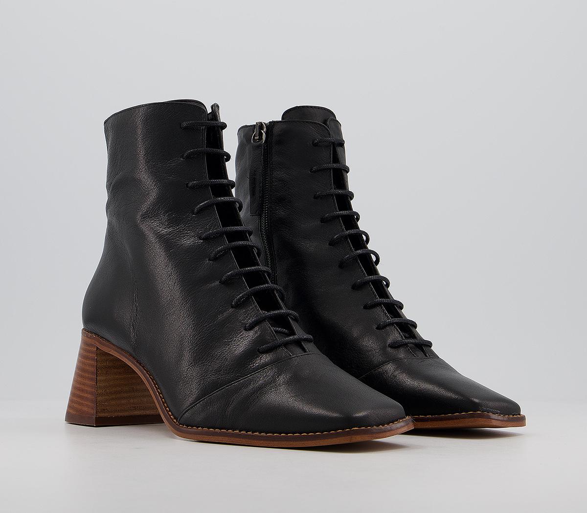 OFFICEAriella Lace Up BootsBlack Leather With Light Stack Heel