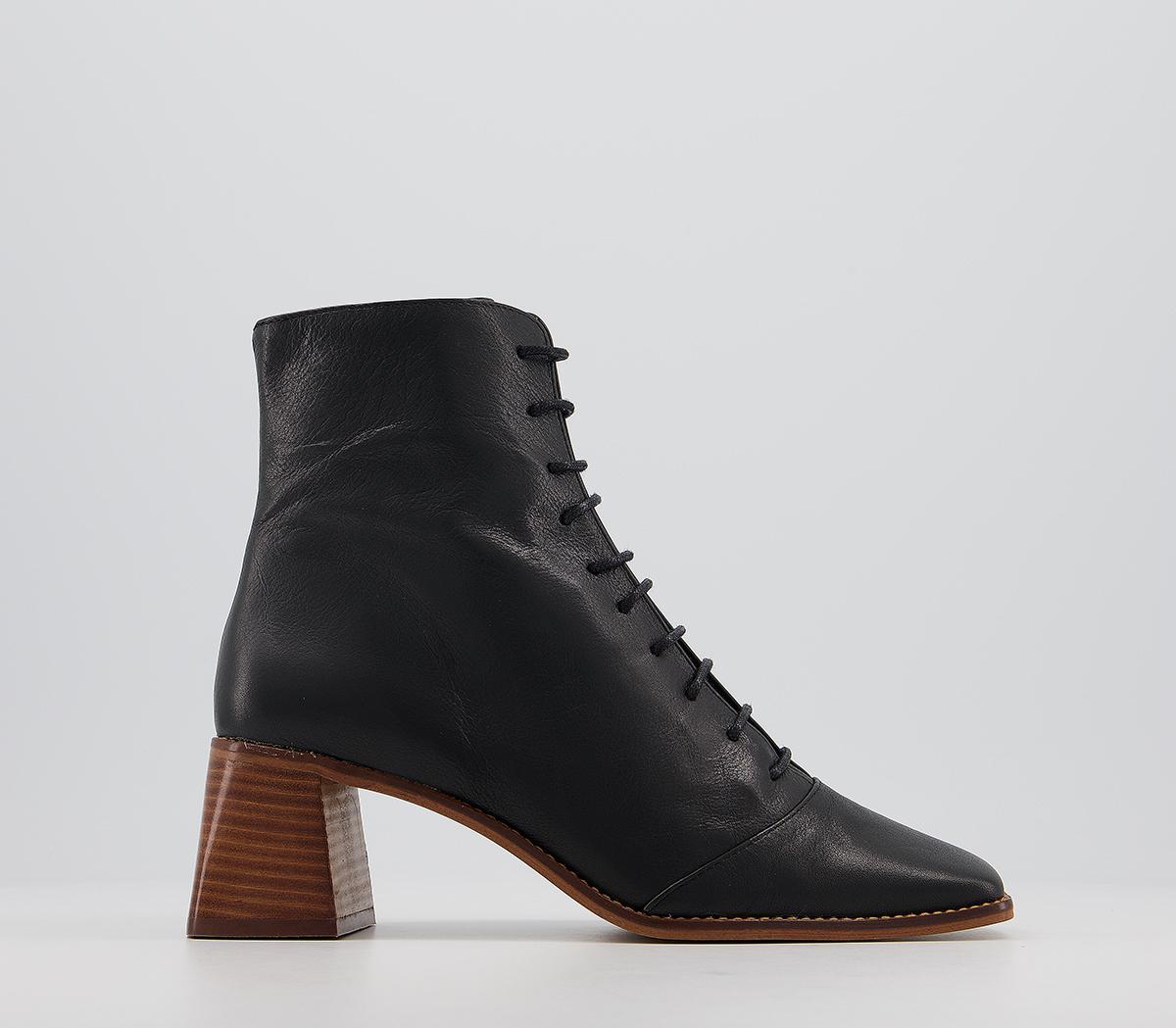 OFFICEAriella Lace Up BootsBlack Leather With Light Stack Heel