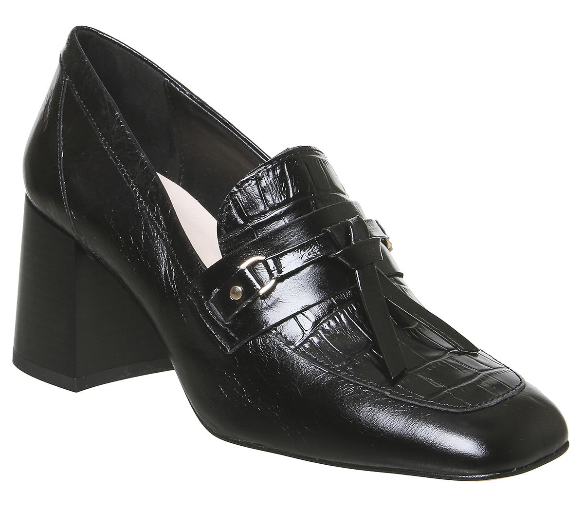 OFFICEMatilda- Block Heel LoaferBlack Croc Leather
