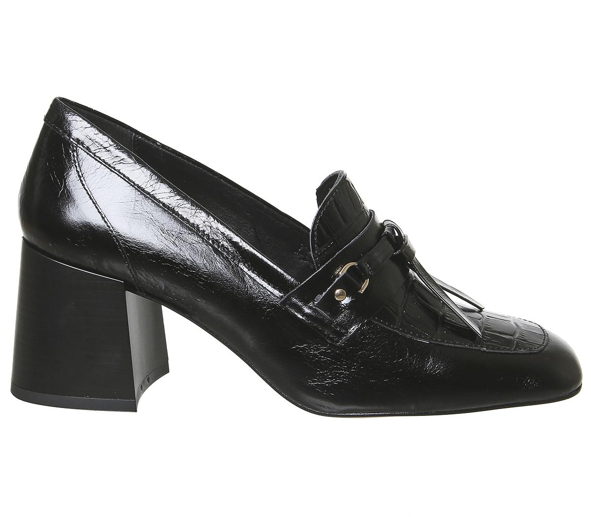 OFFICEMatilda- Block Heel LoaferBlack Croc Leather