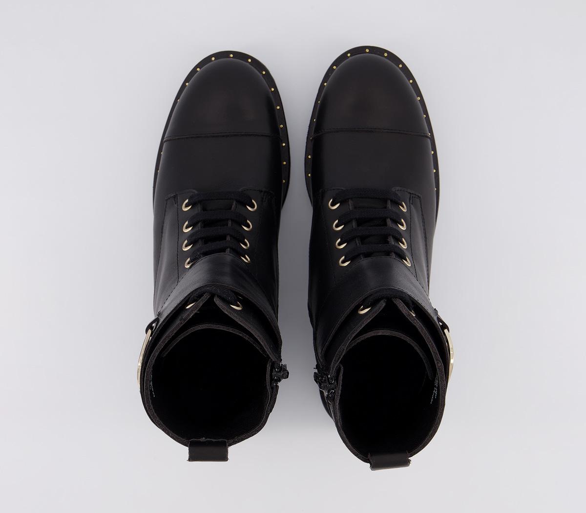 OFFICE Ambiguous Lace Up Boots Black Leather With Gold Hardware Women