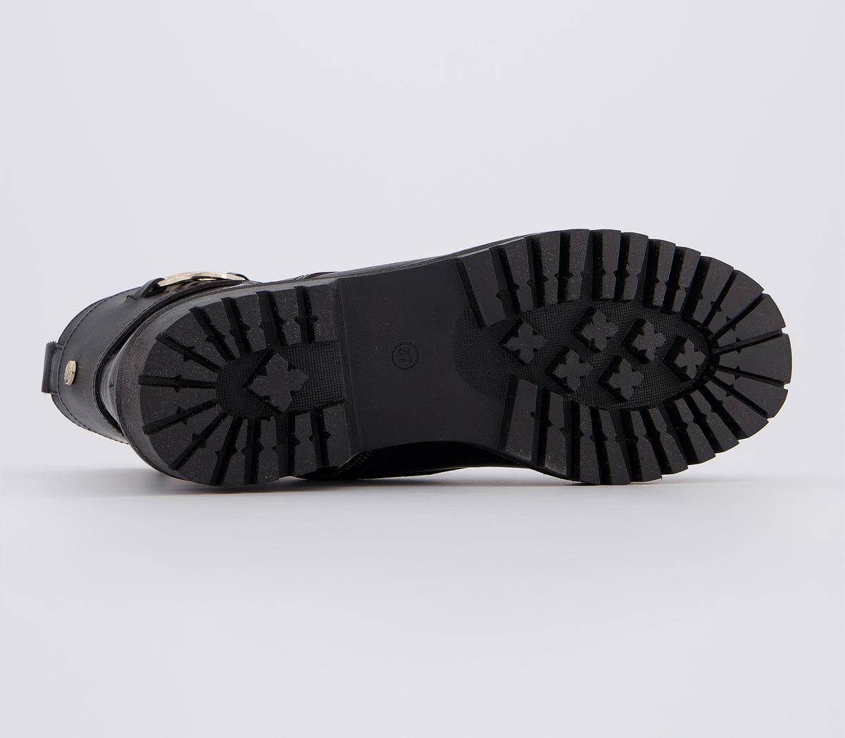 OFFICE Ambiguous Lace Up Boots Black Leather With Gold Hardware Women