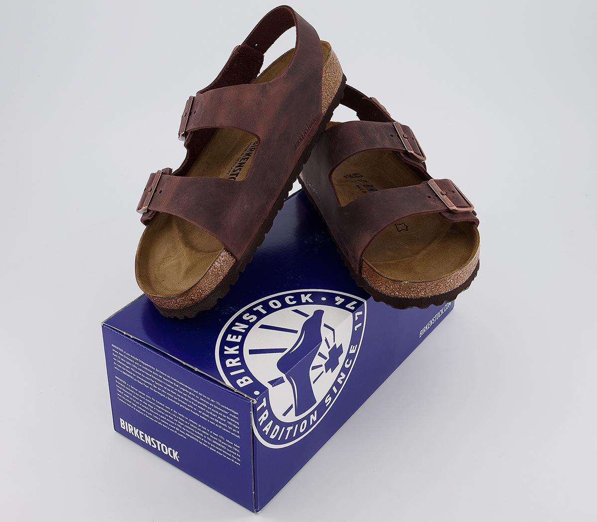 Birkenstock Milano Sandals Brown Oiled Leather Mens Sandals