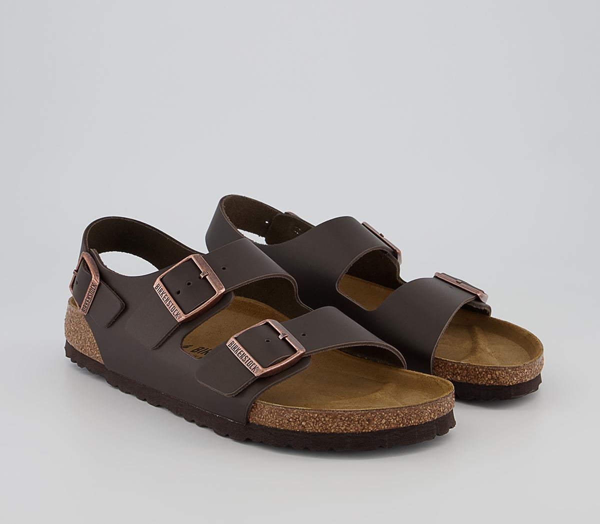 Birkenstock Mens Milano Sandals Dark Brown Leather, 7.5