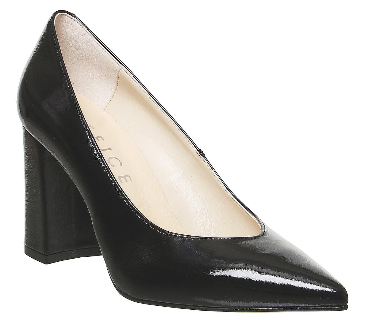 OFFICE Monaco Block Pointed Court Shoes Black Groucho Leather Mid Heels