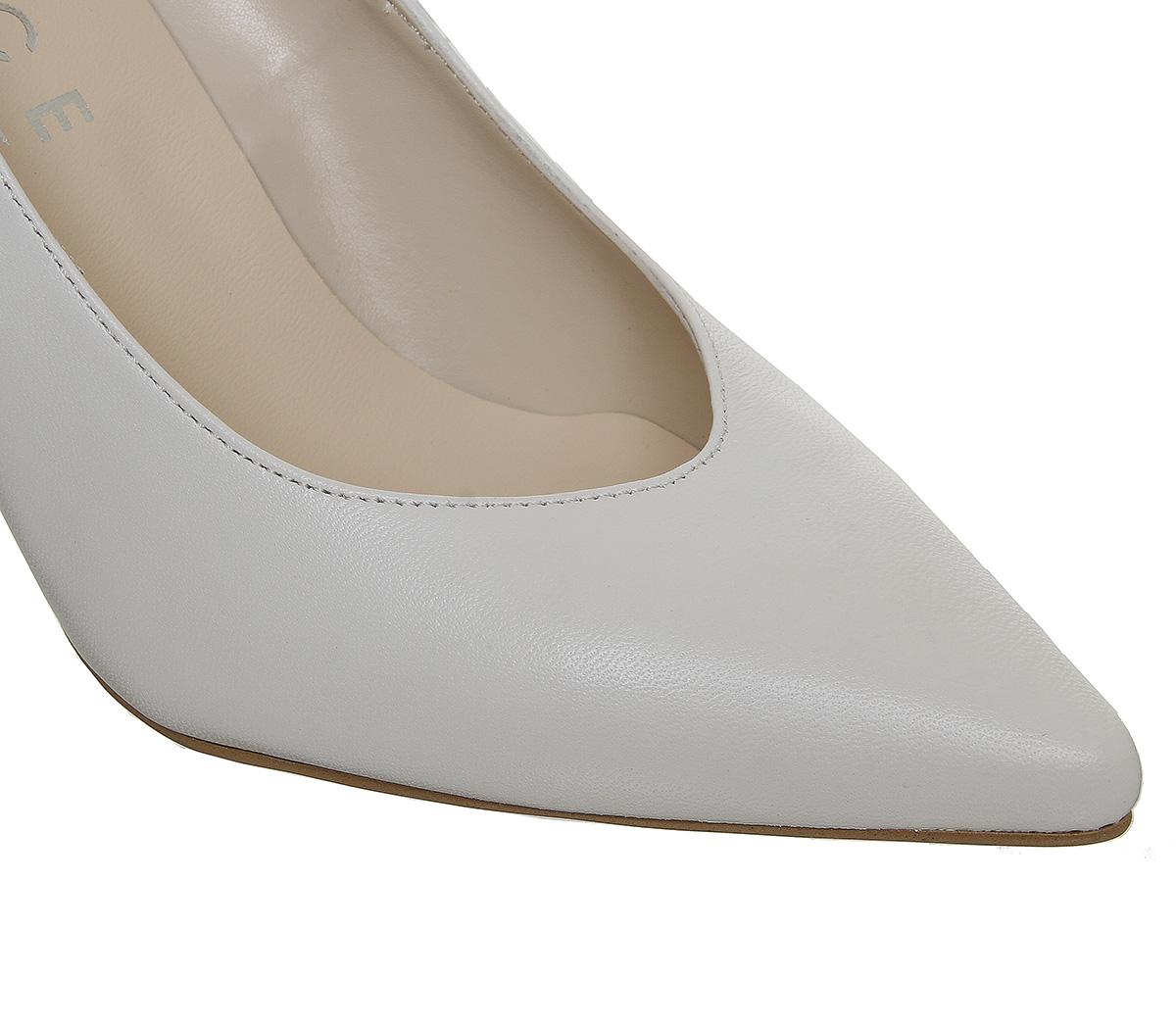 OFFICE Monaco Block Pointed Court Shoes White Leather Mid Heels