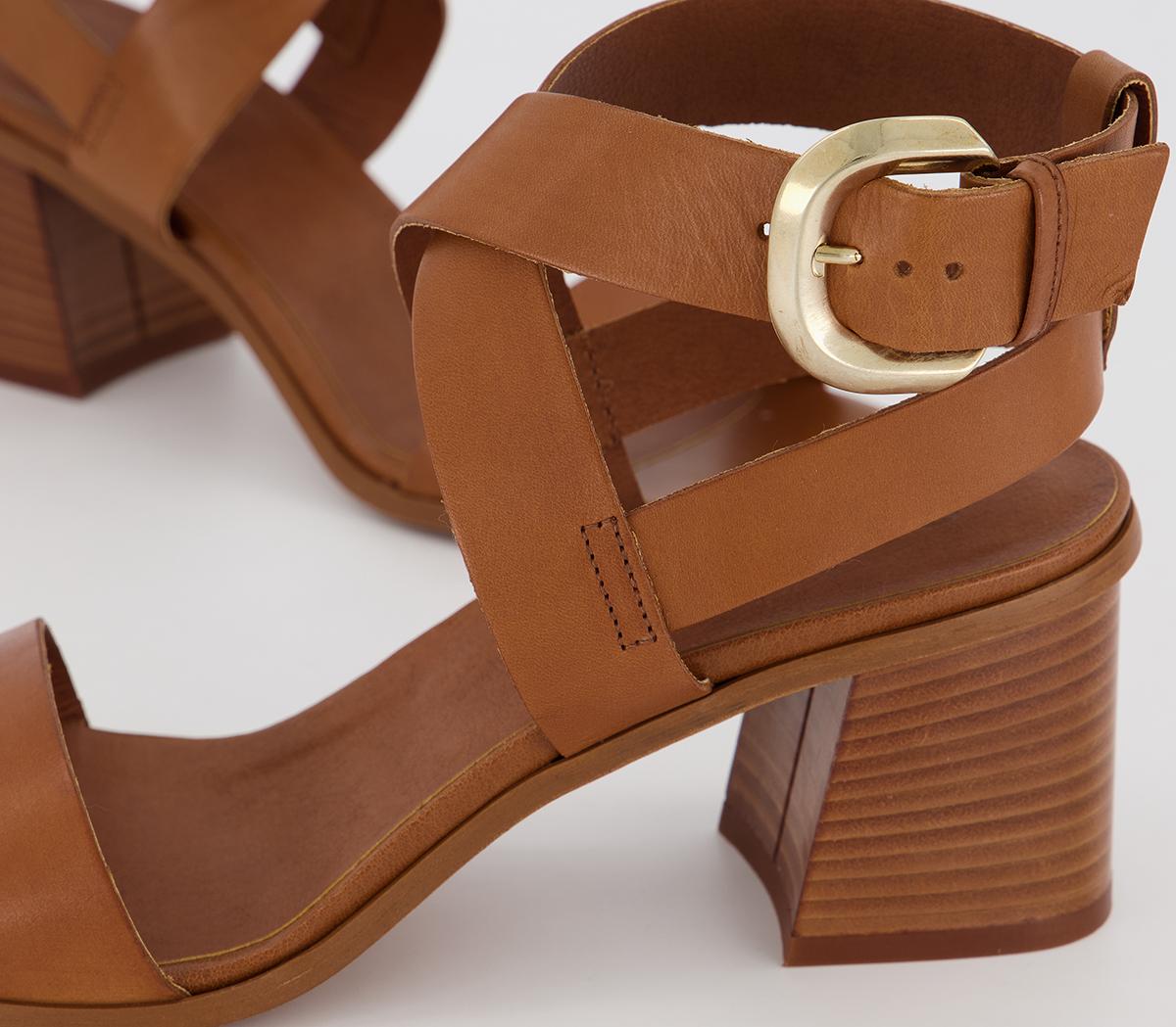 OFFICE Make It Casual Block Heel Sandals Tan Leather Mid Heels