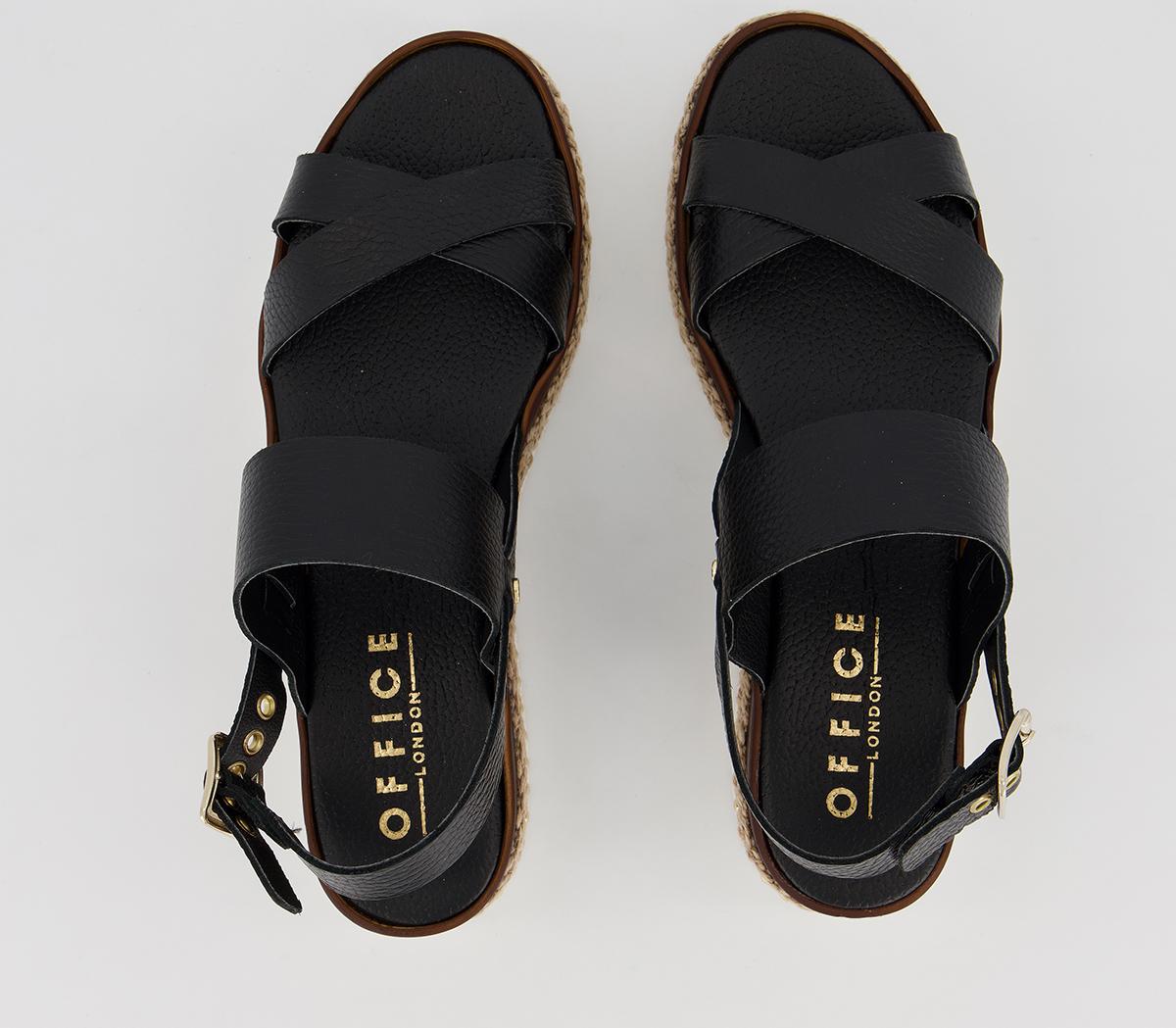 OFFICEMaya Flatform WedgesBlack Leather Gold Studs
