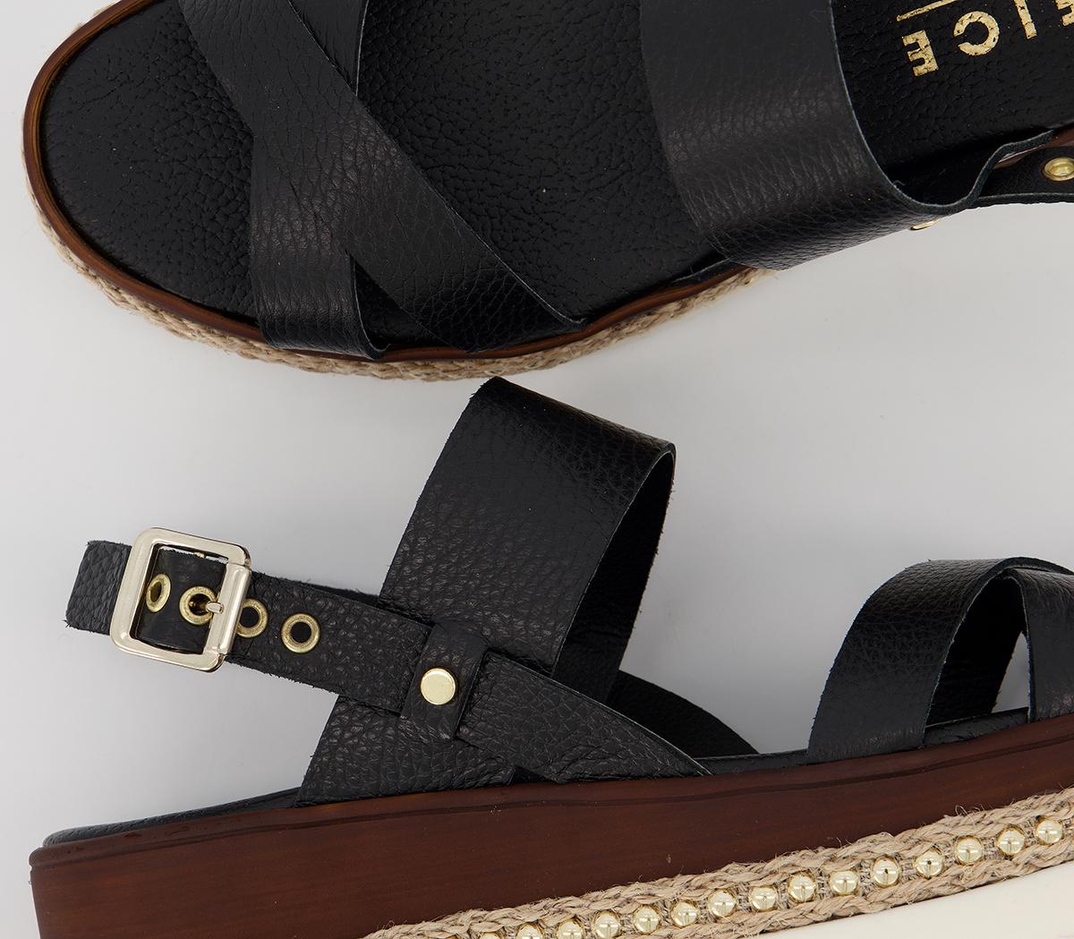 OFFICEMaya Flatform WedgesBlack Leather Gold Studs