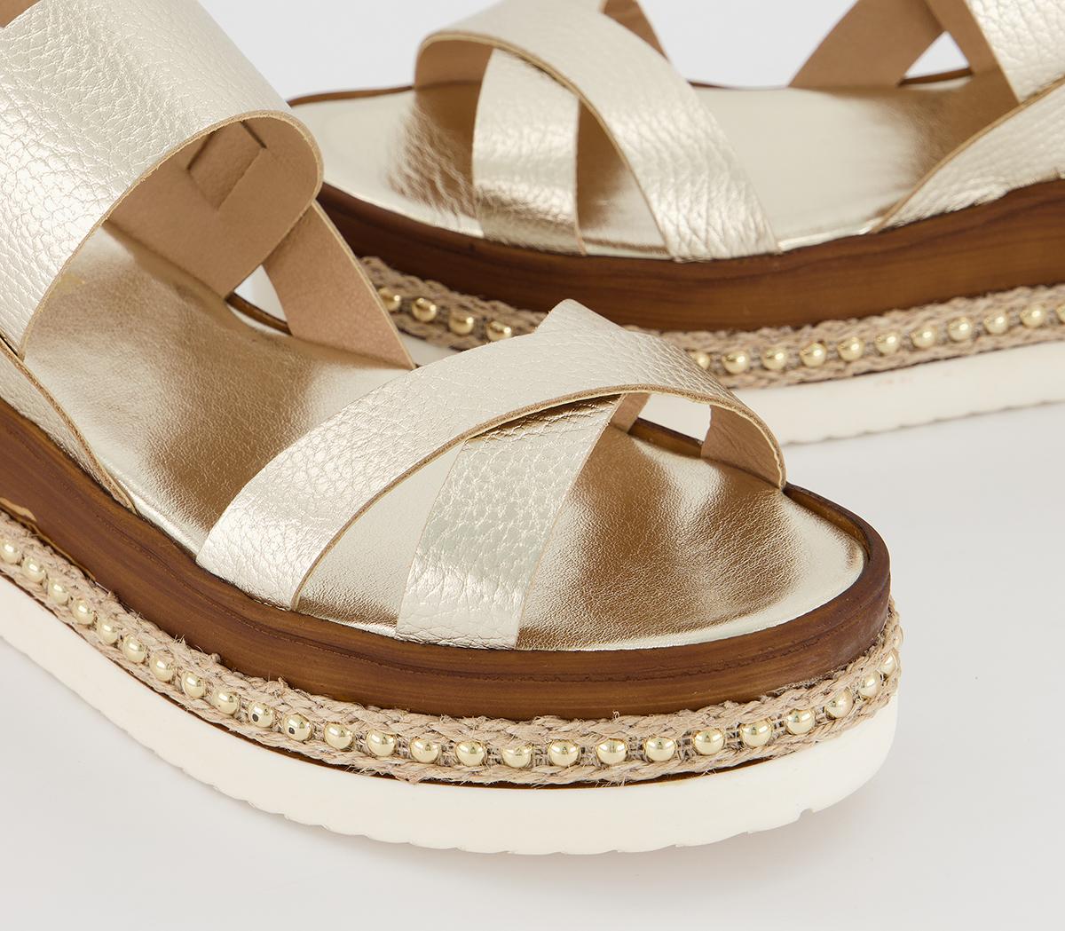 OFFICEMaya Flatform WedgesGold Leather Gold Studs