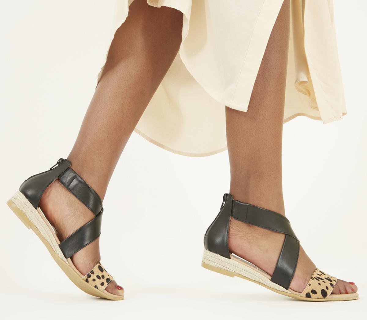OFFICESally Espadrille Wedge SandalsBlack And Leopard Pony
