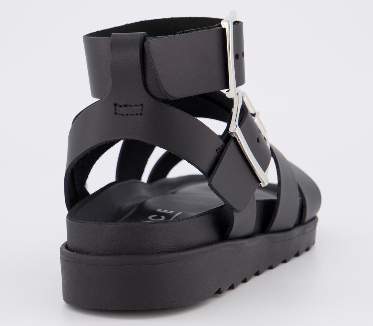 OFFICESwordfish Buckle SandalsBlack Leather