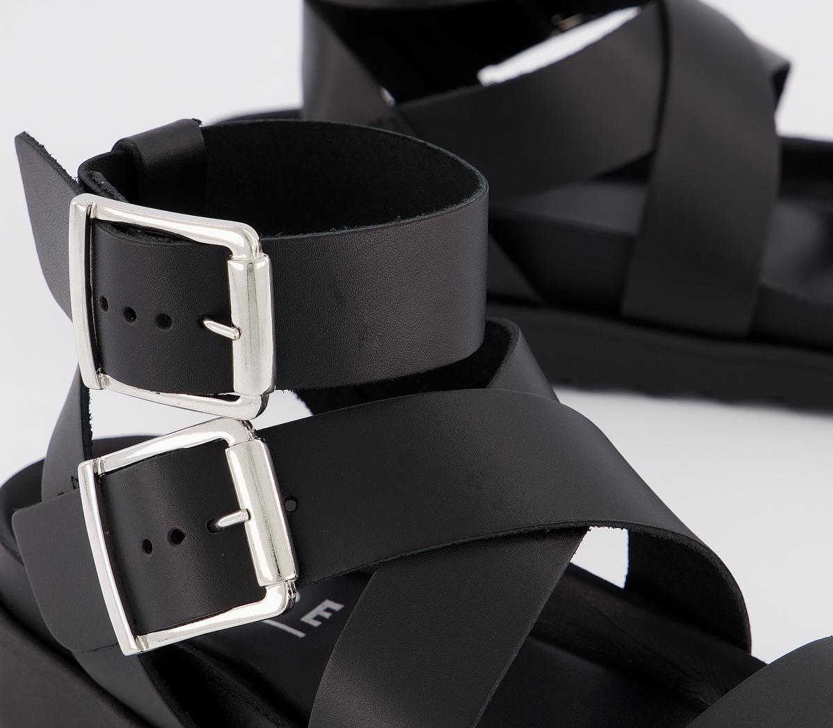 OFFICESwordfish Buckle SandalsBlack Leather