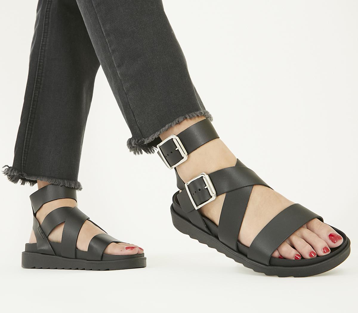 OFFICE Swordfish Buckle Sandals Black Leather - Women’s Sandals