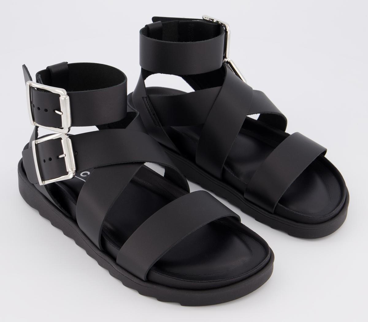OFFICESwordfish Buckle SandalsBlack Leather