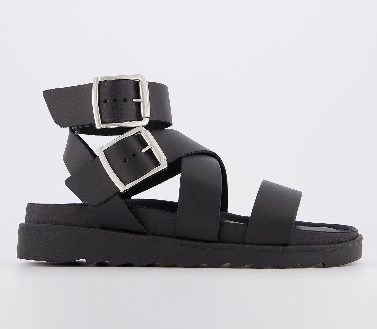 OFFICESwordfish Buckle SandalsBlack Leather