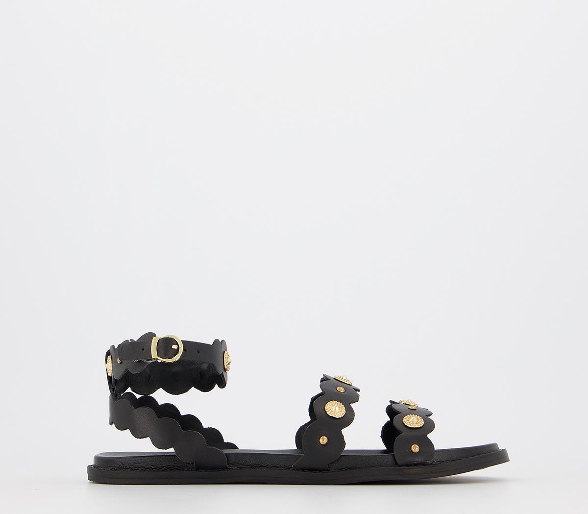 OFFICESiesta Strap SandalsBlack Leather With Gold Hardware