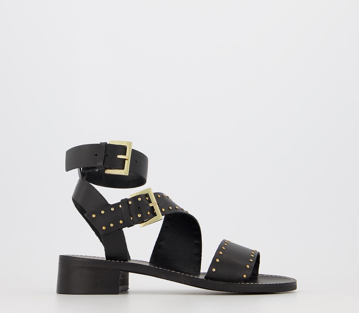 OFFICESailing Buckle SandalsBlack Leather With Gold Studs