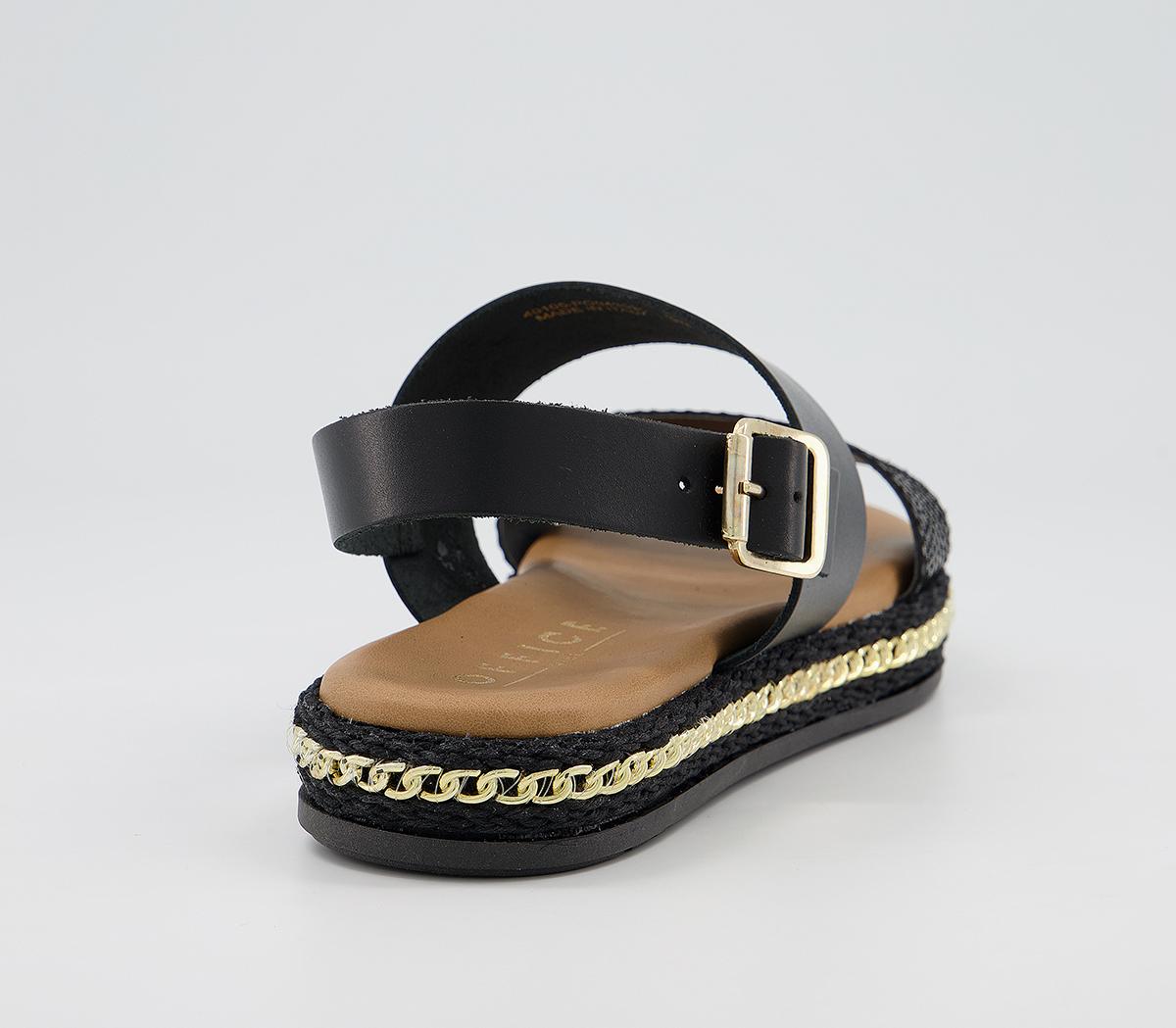 Office Sicily Two Part Sandals Office Sicily Two Part Sandals Black Leather With Chain Detail