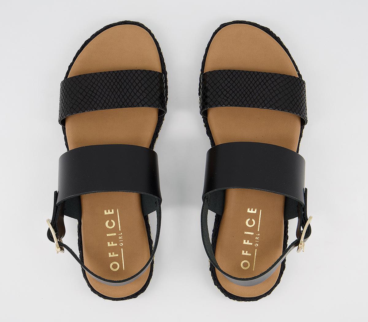 Office Sicily Two Part Sandals Office Sicily Two Part Sandals Black Leather With Chain Detail