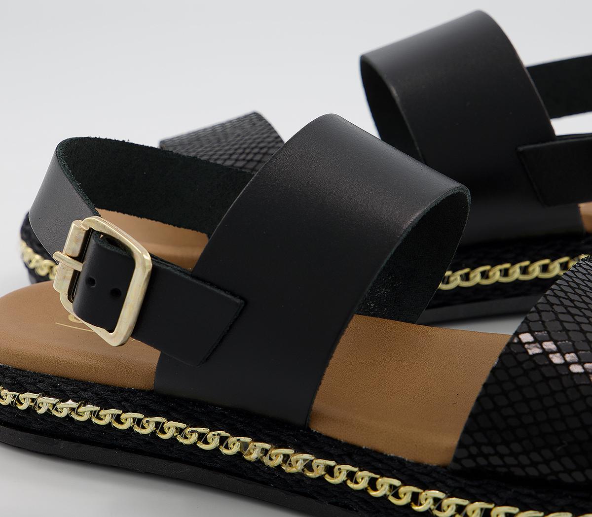 Office Sicily Two Part Sandals Office Sicily Two Part Sandals Black Leather With Chain Detail