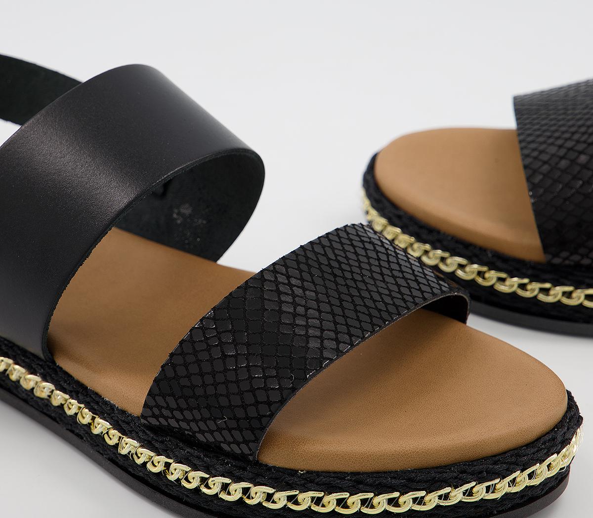 Office Sicily Two Part Sandals Office Sicily Two Part Sandals Black Leather With Chain Detail