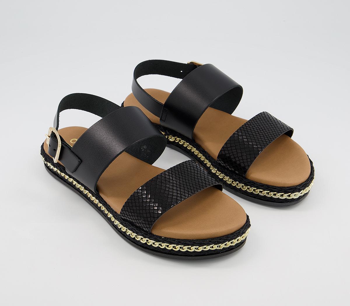 Office Sicily Two Part Sandals Office Sicily Two Part Sandals Black Leather With Chain Detail