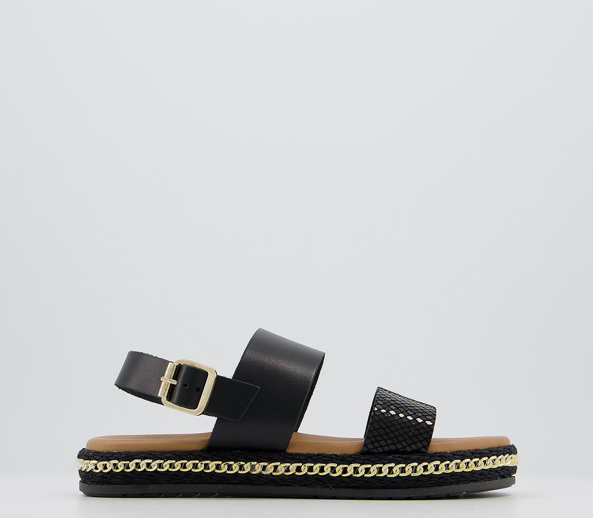 OfficeSicily Two Part Sandals OfficeSicily Two Part SandalsBlack Leather With Chain Detail